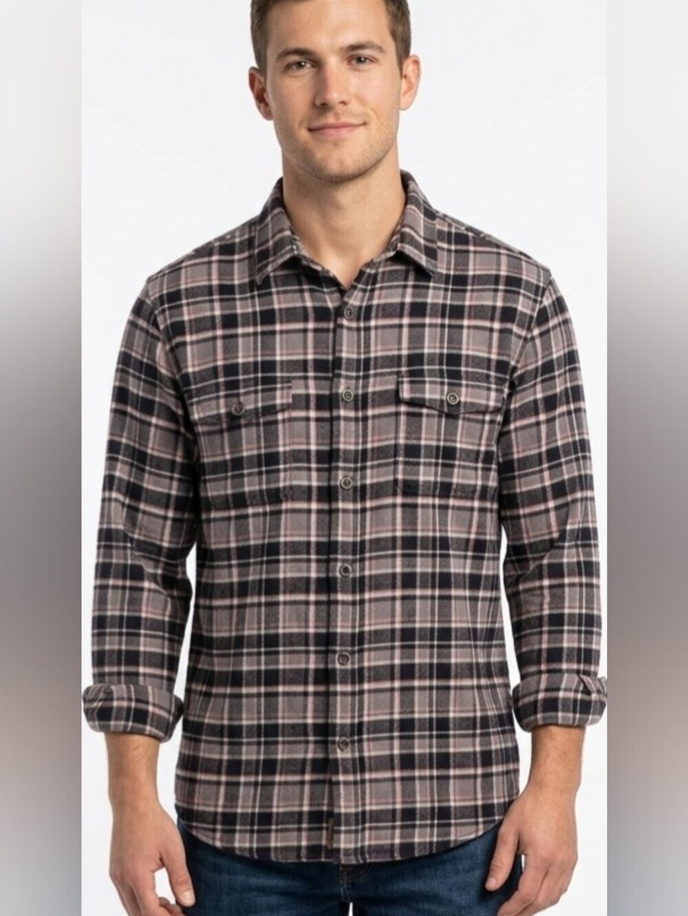 JACHS Men's Cotton Plaid Flannel Button Down Shirt Size XL